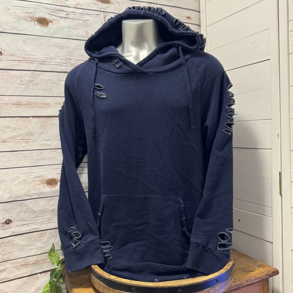 Chelsea DeBoer by Lily & Lottie XL Cropped Distressed Navy Hoodie Sweatshirt